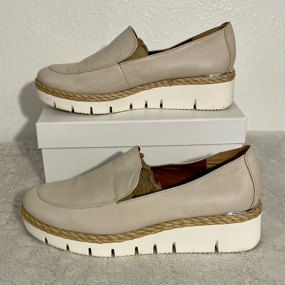 Franco Sarto Beige Leather Slip-On Loafers - Picture 2 of 10